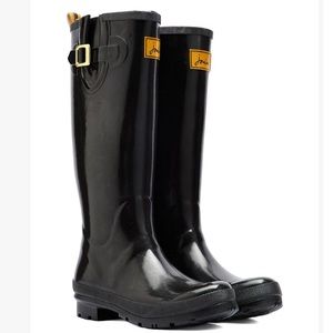 Joules Black Gloss Field Welly Rain Boot—-Women